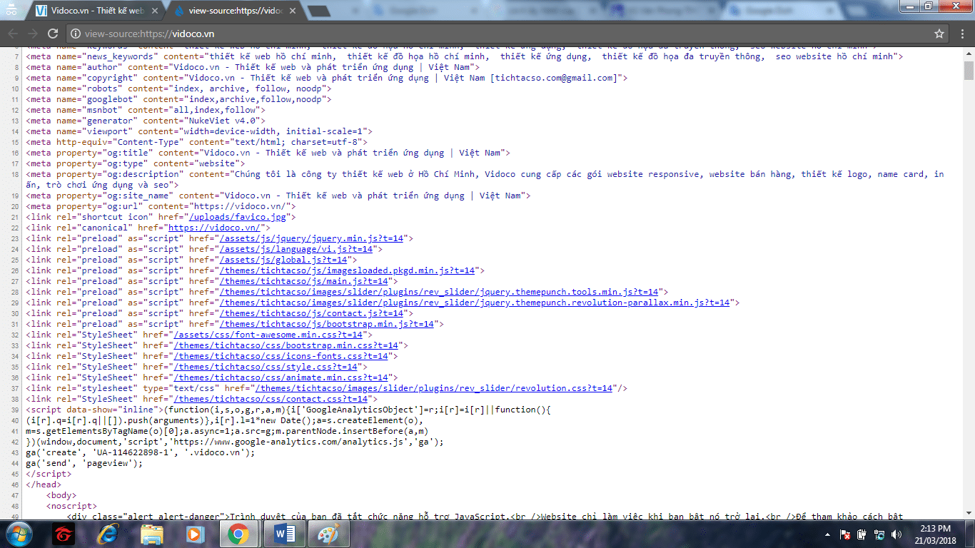 Trang tab chứa những đoạn code của trang web