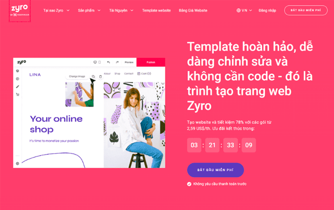 Nền tảng thiết kế website miễn phí – Zyro