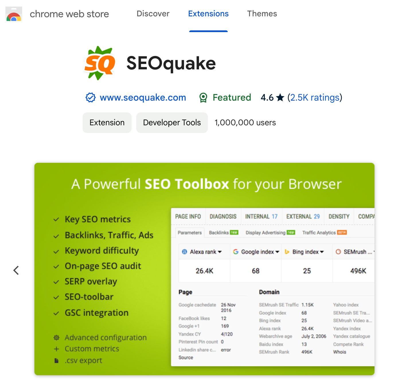 SEOquake cho Google Chrome